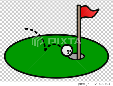 趣味のゴルフで奇跡的にホールインワンするイラスト 趣味のゴルフで奇跡的にホールインワンするイラスト 121602403