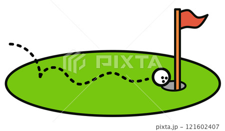 趣味のゴルフで奇跡的にホールインワンするイラスト 121602407