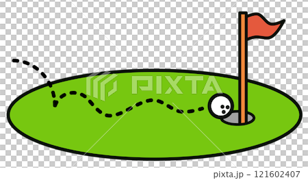趣味のゴルフで奇跡的にホールインワンするイラスト 121602407