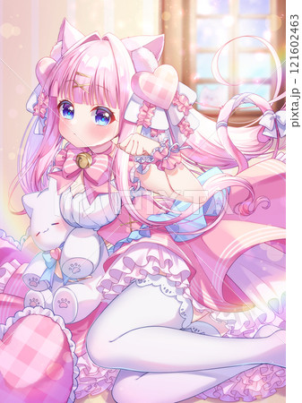 猫を可愛い女の子に擬人化したイラスト 121602463