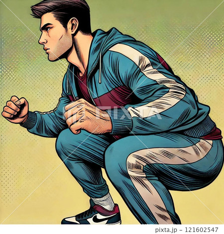 スクワットトレーニングをする男性 スクワットトレーニングをする男性 121602547