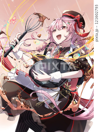 バレンタインにチョコレートを作る女の子イラスト バレンタインにチョコレートを作る女の子イラスト 121602793