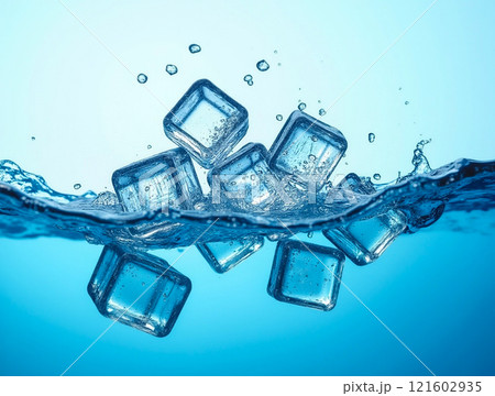 Ice cubes splash into clear water creating...のイラスト素材 [121602935] - PIXTA
