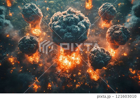 Nuclear war satellite captures multiple explosions during a simulated conflict scenario 121603010
