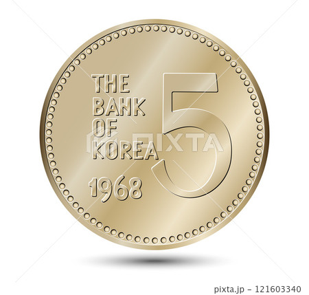 South Korea, 5 won, 1968. Reverse of South Korea five won coin. Vector illustration. South Korea, 5 won, 1968. Reverse of South Korea five won coin. Vector illustration. 121603340