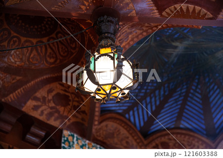 Exquisite interior light fixture at Casa Vicens Gaudi Exquisite interior light fixture at Casa Vicens Gaudi 121603388