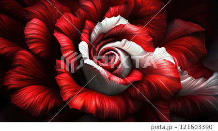 Striking Red and White Rose with Elegant Petals 121603390