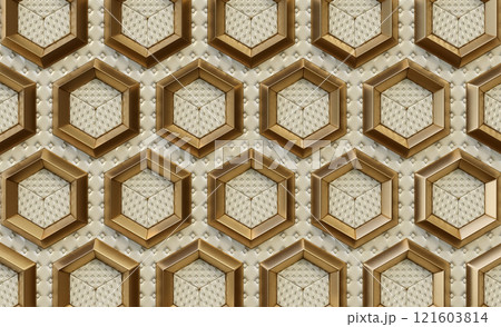 Abstract luxury background with golden hexagons. 3d rendering. 121603814