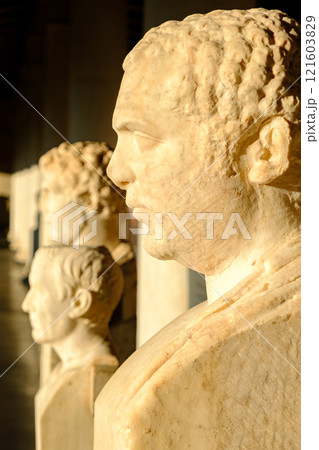 Busts in the Stoa of Attalos building at the Ancient Agora in Athens, Greece Busts in the Stoa of Attalos building at the Ancient Agora in Athens, Greece 121603829