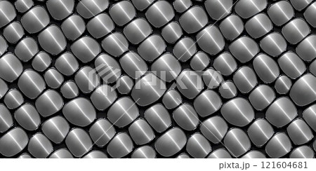 Abstract polished aluminium pieces, metalic surface of round  shaped texture 121604681