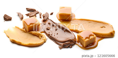 various caramel and chocolate products 121605666