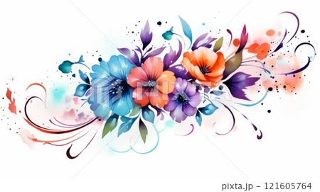 Hand-drawn bouquet of colorful flowers. Watercolor composition with beautiful flora. Neural network ai generated 121605764