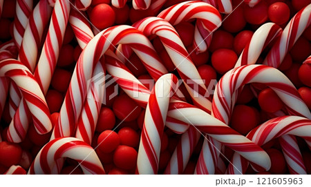 Red and White Mini Candy Canes for Christmas. Neural network ai generated 121605963
