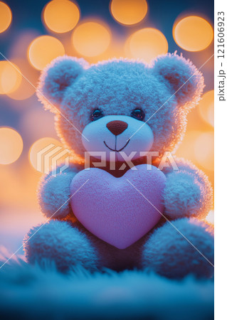 Teddy bear holding a heart. Valentine's day banner. Love you background Teddy bear holding a heart. Valentine's day banner. Love you background 121606923
