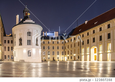 Chapel of the Holy Cross on Second Courtyard of Prague Castle by night, Prague, Czech Republic. Chapel of the Holy Cross on Second Courtyard of Prague Castle by night, Prague, Czech Republic. 121607288