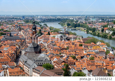 Heidelberg aerial view of old town river and bridge, Germany. Aerial View of Heidelberg, Germany Old Town. Heidelberg aerial view of old town river and bridge, Germany. Aerial View of Heidelberg, Germany Old Town. 121608212
