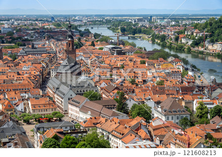 Heidelberg aerial view of old town river and bridge, Germany. Aerial View of Heidelberg, Germany Old Town. Heidelberg aerial view of old town river and bridge, Germany. Aerial View of Heidelberg, Germany Old Town. 121608213
