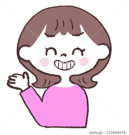 いたずらな表情で紹介する女性正面イラスト 121609256