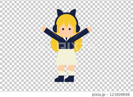 Illustration of a female character wearing cat ears and headphones (vector character material, deformed, simple) 121609698