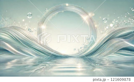 穏やかな水のリップルが描く光の輪 - 優雅で透明感のある抽象的背景 穏やかな水のリップルが描く光の輪 - 優雅で透明感のある抽象的背景 121609878