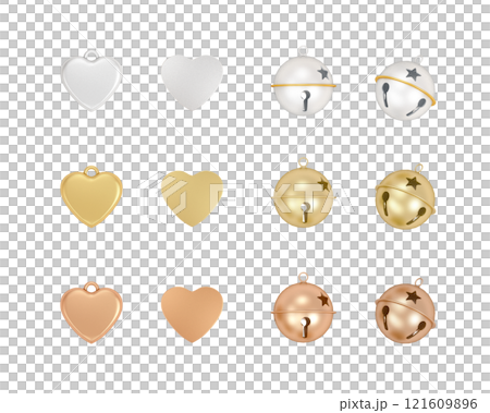 Traditional Christmas decoration gold, bronze and silver jingle bell and heart pendant Traditional Christmas decoration gold, bronze and silver jingle bell and heart pendant 121609896