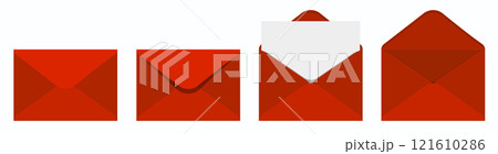 Vector red envelopes set in different positions isolated on a white background. Vector red envelopes set in different positions isolated on a white background. 121610286