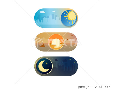 Sun, sunset, night icons, on and off toggle switch modern button 121610337