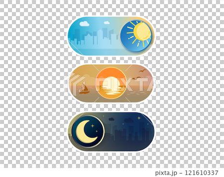 Sun, sunset, night icons, on and off toggle switch modern button 121610337