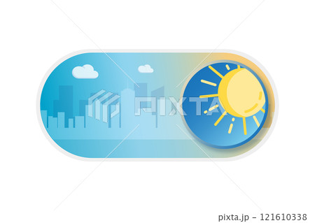 CItyscape daytime ON Toggle switch button icon on white background CItyscape daytime ON Toggle switch button icon on white background 121610338
