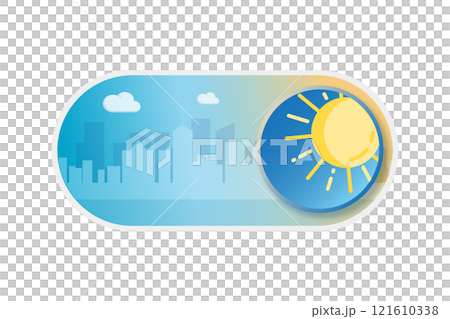 CItyscape daytime ON Toggle switch button icon on white background CItyscape daytime ON Toggle switch button icon on white background 121610338