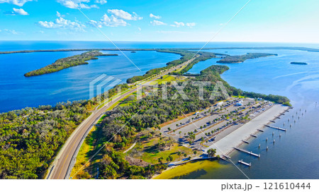 Fort De Soto Park in St Petersburg Clearwater Florida - aerial view 121610444