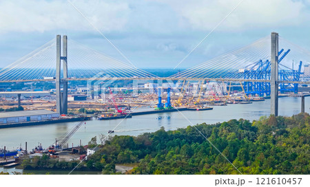 Talmadge Memorial Bridge in Savannah Georgia aerial view Talmadge Memorial Bridge in Savannah Georgia aerial view 121610457