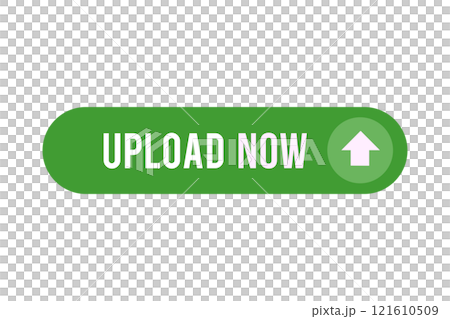 Isolated green web upload now button with icon on transparent background Isolated green web upload now button with icon on transparent background 121610509