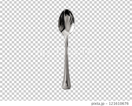 Isolated utensil silver spoon on transparent background 121610676