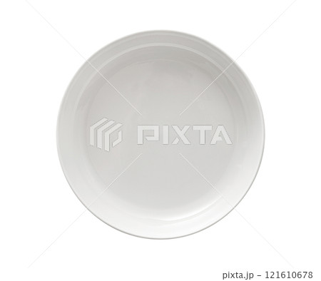 Isolated single white circle dish utensil on white background 121610678