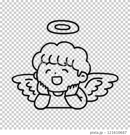 頬杖するかわいい天使　線画 121610687