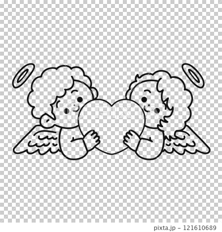 ハートを持ったかわいい天使たち　線画 121610689