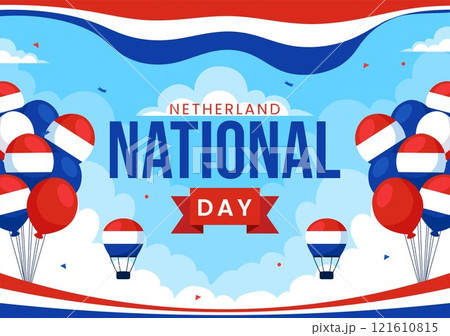 Happy Netherlands National Day Vector Illustration featuring the Netherlands Flag and a Sky Blue Background in a Flat Cartoon Style Design 121610815
