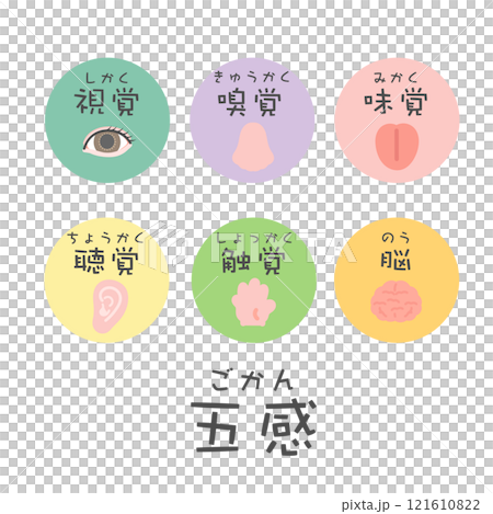 五種感官大腦插圖圖示視覺、嗅覺、味覺、聽覺、觸覺 121610822