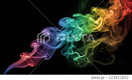 Close-up abstract colorful smoke on black background. AI generated. 121611052