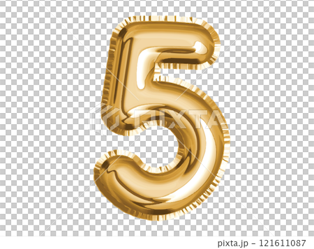 Gold number five air balloon for baby shower celebrate decoration party on transparent background Gold number five air balloon for baby shower celebrate decoration party on transparent background 121611087