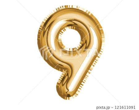 Gold number nine air balloon for baby shower celebrate decoration party on transparent background 121611091
