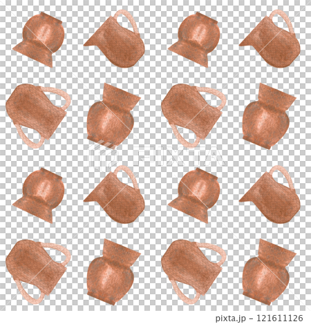 Pots, clay jars, rusty metal antique watercolor illustration set isolated on white background, hand drawn design elements. Perfect for cards, decor, label and logos, souvenir decor. Ancient clip art 121611126