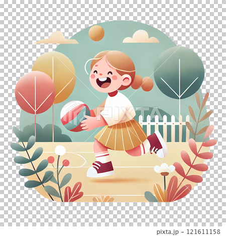 girl playing ball in playground girl playing ball in playground 121611158