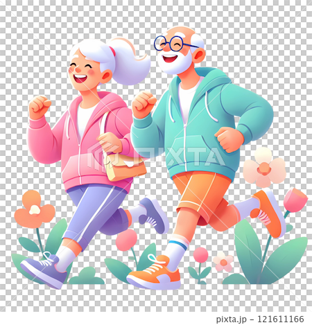 elderly couple jogging together 121611166