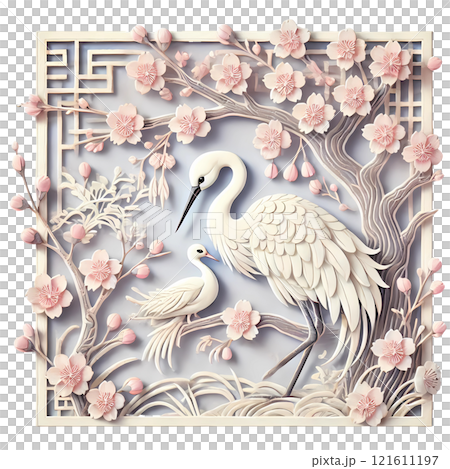 Lunar New Year cherry blossom with crane  121611197