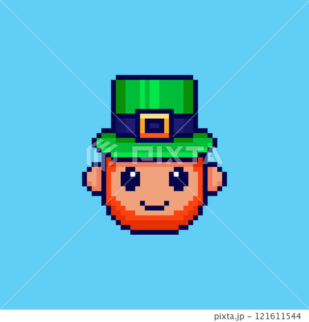 Pixel art Leprechaun Head St Patrick Day game asset design 121611544