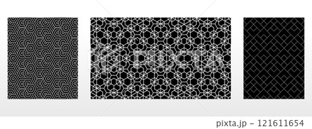 Geometric set of seamless black and white patterns. Simple vector graphics. 121611654