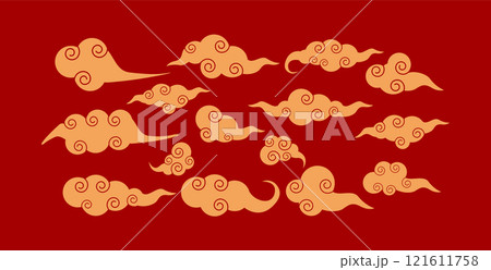 chinese traditional gold ornament, chinese new year decoration design in red, gold colors for card, banner 121611758