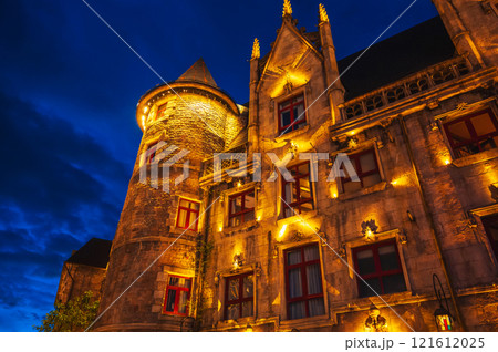 walls of old medieval castle illuminated at night in French village in Ba Na Hills Park in Da Nang in Vietnam walls of old medieval castle illuminated at night in French village in Ba Na Hills Park in Da Nang in Vietnam 121612025